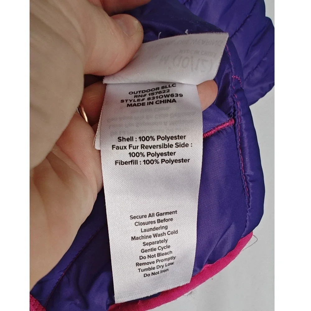 Eddie Bauer Youth Reversible Puffer Jacket  Pink Purple Ombre Fleece L 14 15